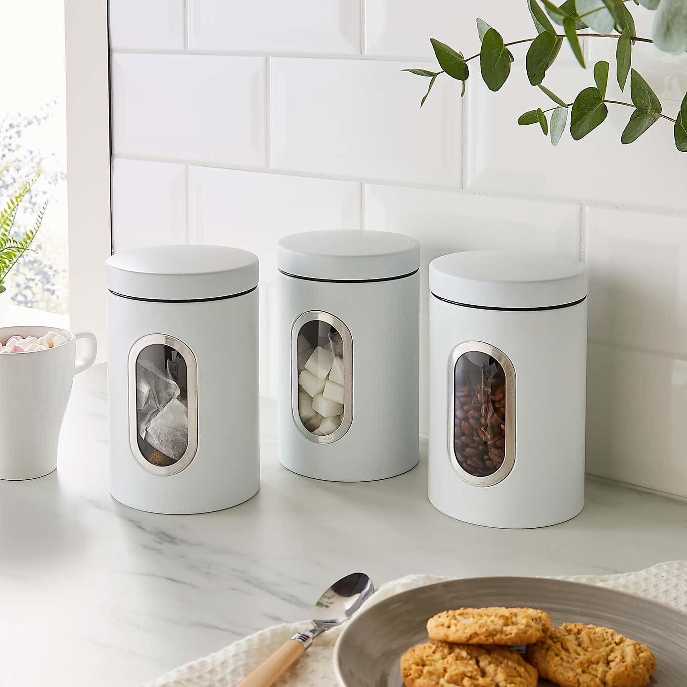 Set of 3 Matt Metal Storage Canisters Black