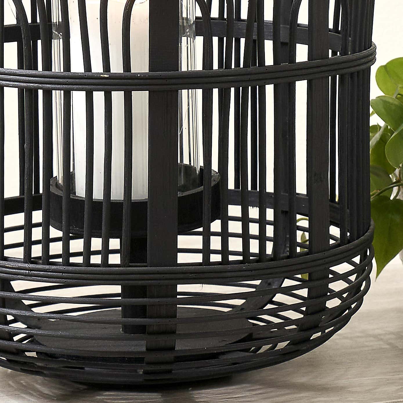 Large Natural Bamboo and Glass Lantern