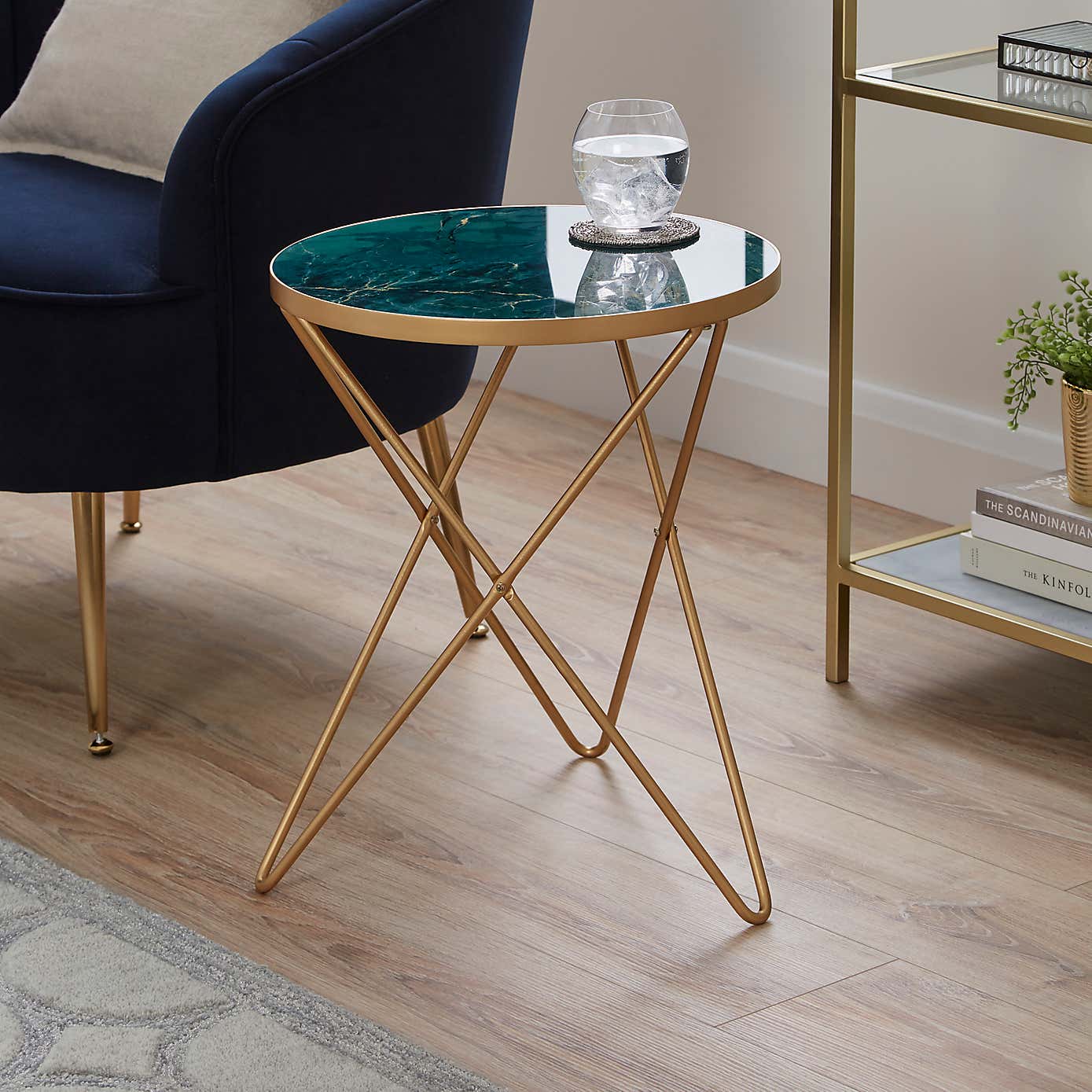 Zoey Green Marble Effect Side Table