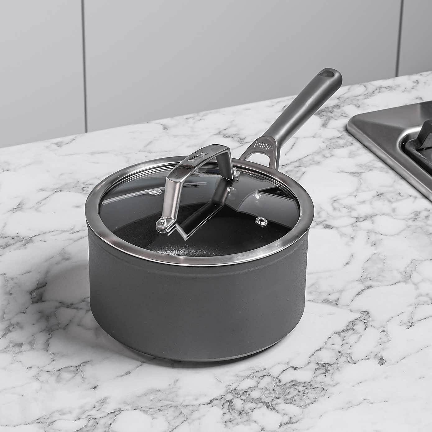 Ninja ZEROSTICK Hard Anodised Saucepan with Lid, 18cm