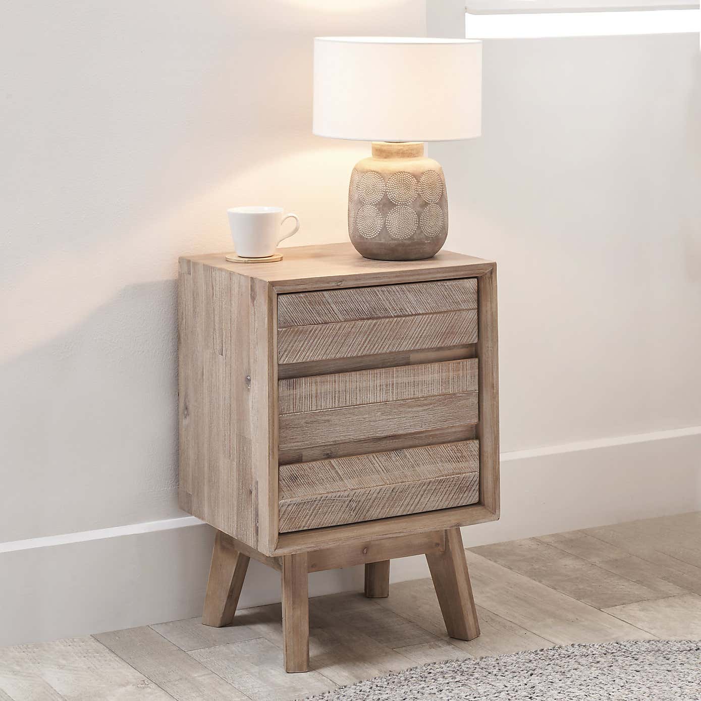 Pacific Kalmar 3 Drawer Bedside Table, Natural Acacia