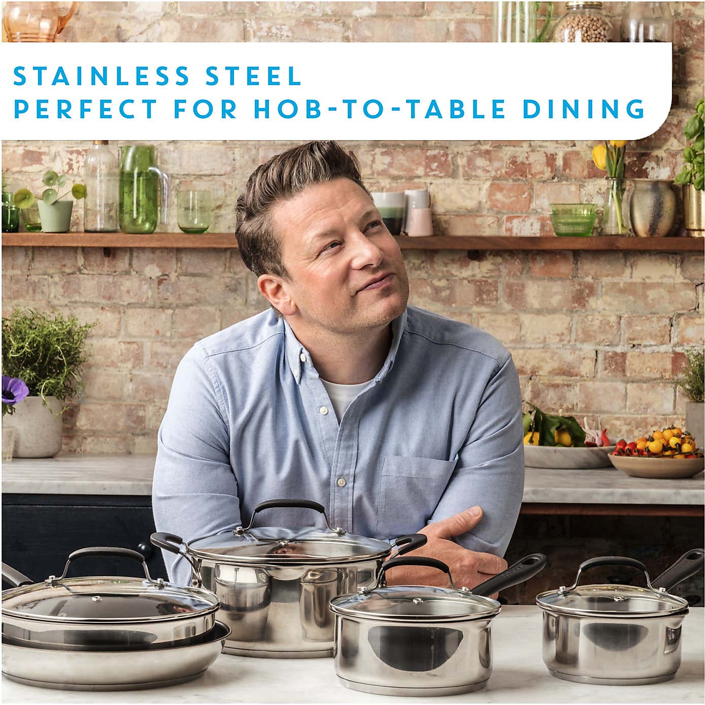 Jamie Oliver by Tefal Quick & Easy Stainless Steel Saucepan & Lid, 20cm