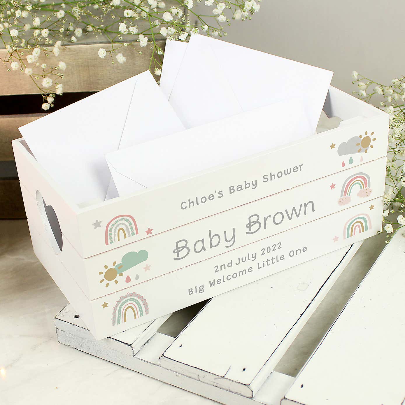 Personalised Rainbow Wooden Crate