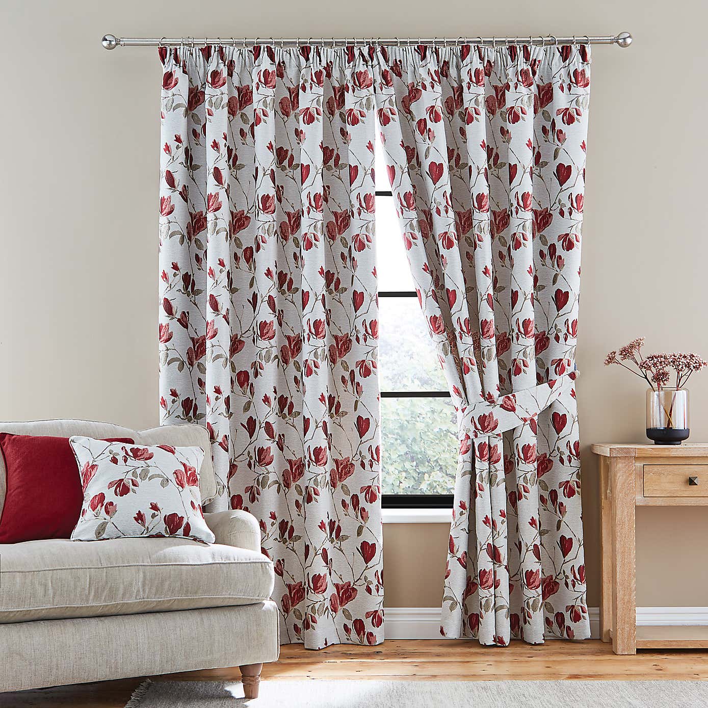 Ellis Floral Jacquard Red Tiebacks