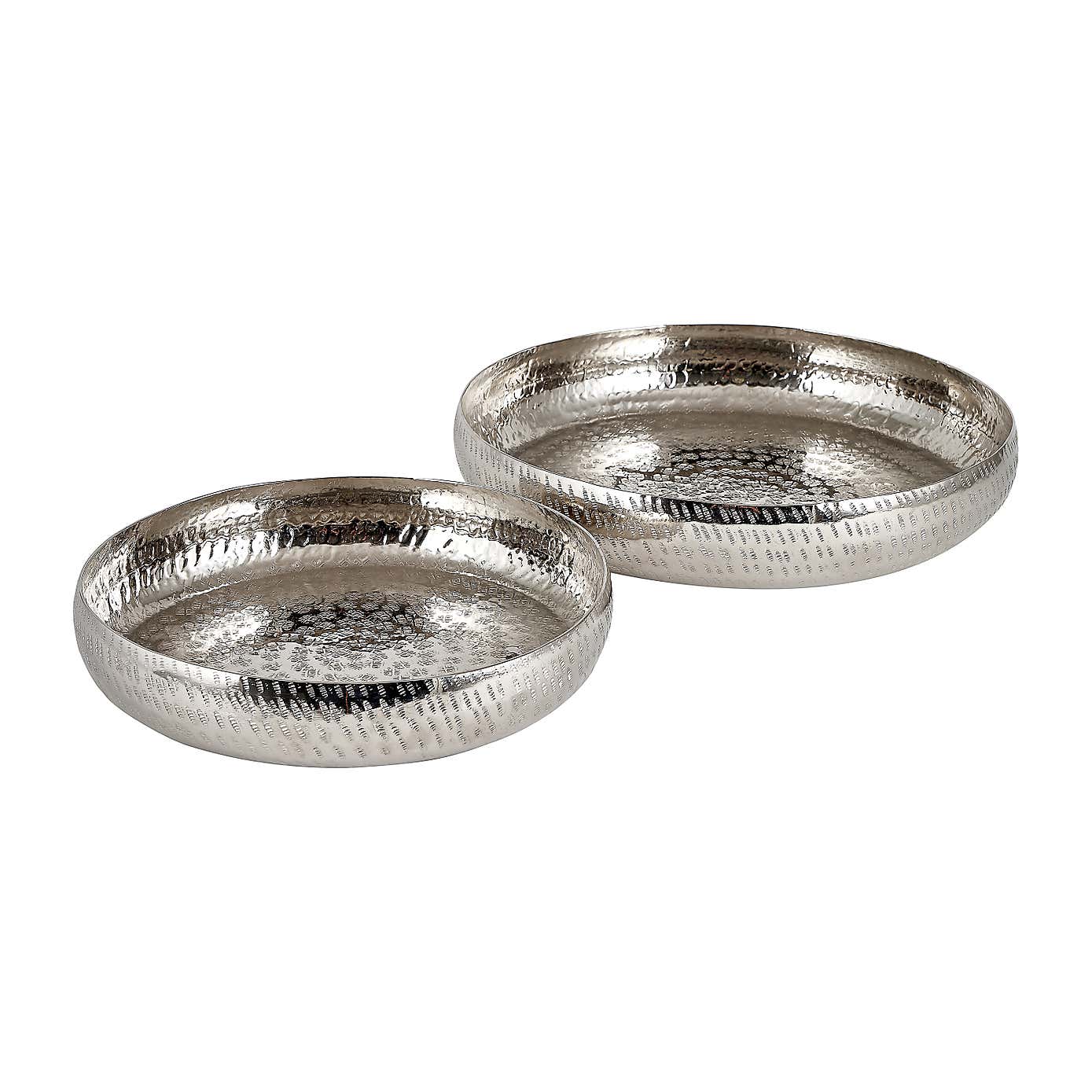 Set of 2 Silver Hammered Metal Bowls