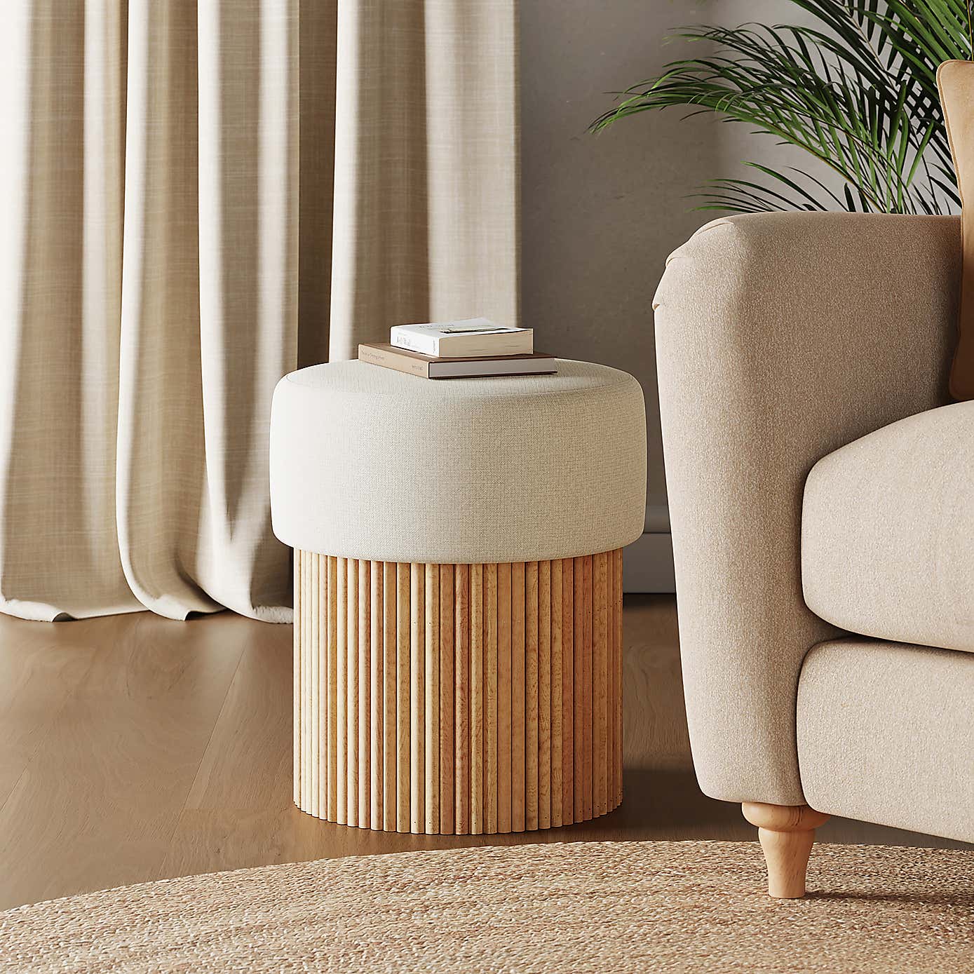 Fluted Wooden Storage Footstool