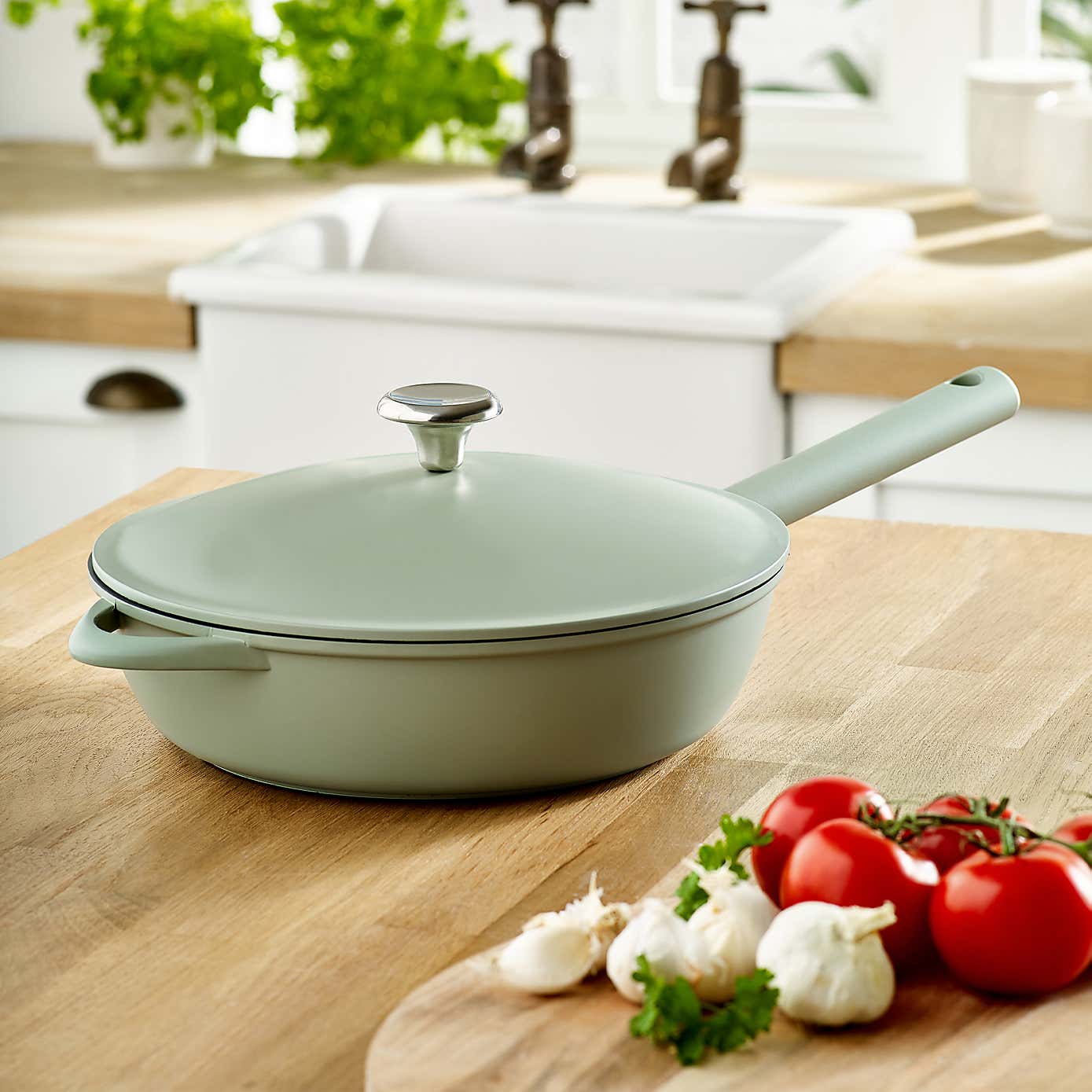 Cast Aluminium Deep Fry Pan 28cm With Lid Green