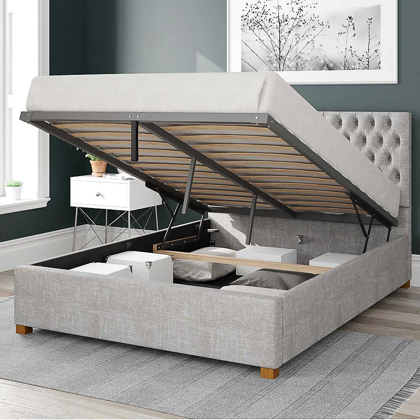Monroe Pure Pastel Cotton Ottoman Bed Frame