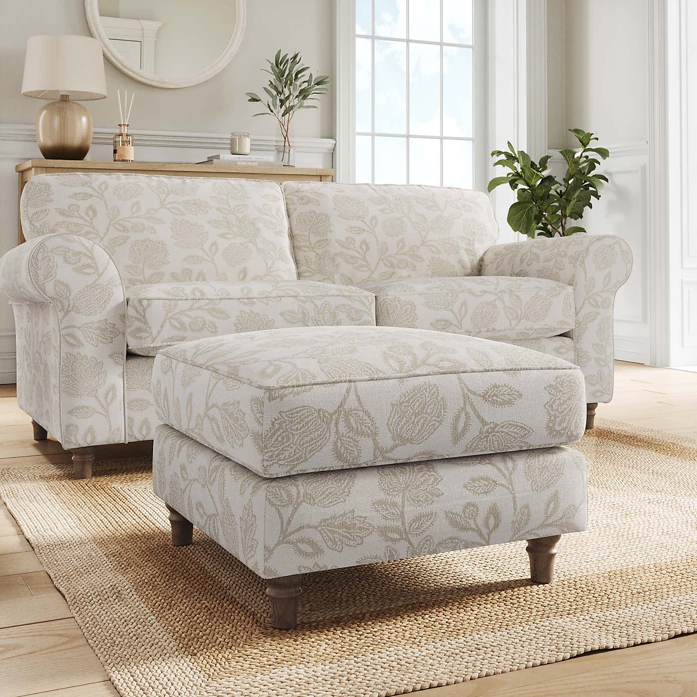 Flori Footstool, Floral Print Fabric