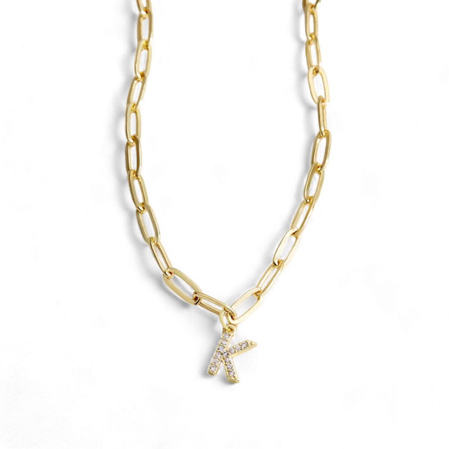 Paperclip Pave Initial Necklace