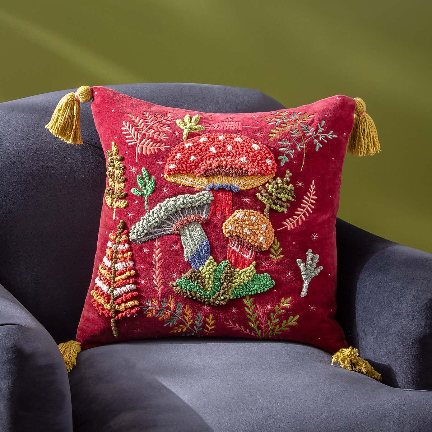 Wylder Magic Mushrooms Square Cotton Cushion