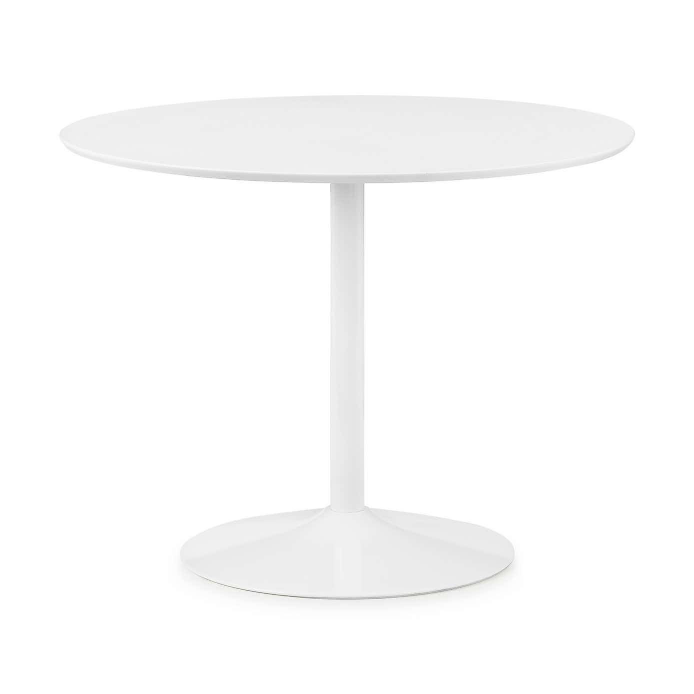 Blanco Round White Pedestal Dining Table with 4 Kari Dining Chairs