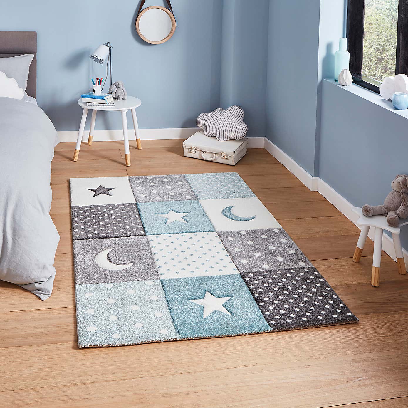 Blue Moons and Stars Dot Rug