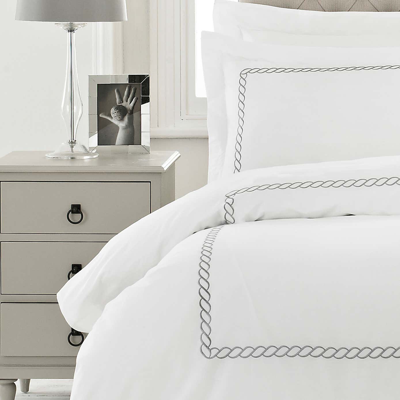 Paoletti Cleopatra Silver 100% Cotton Duvet Cover & Pillowcase Set