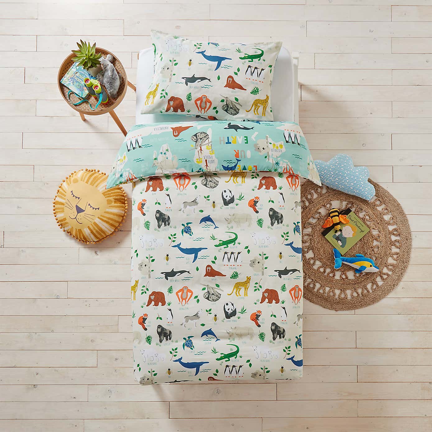 Love Our Earth Blue 100% Cotton Duvet Cover and Pillowcase Set