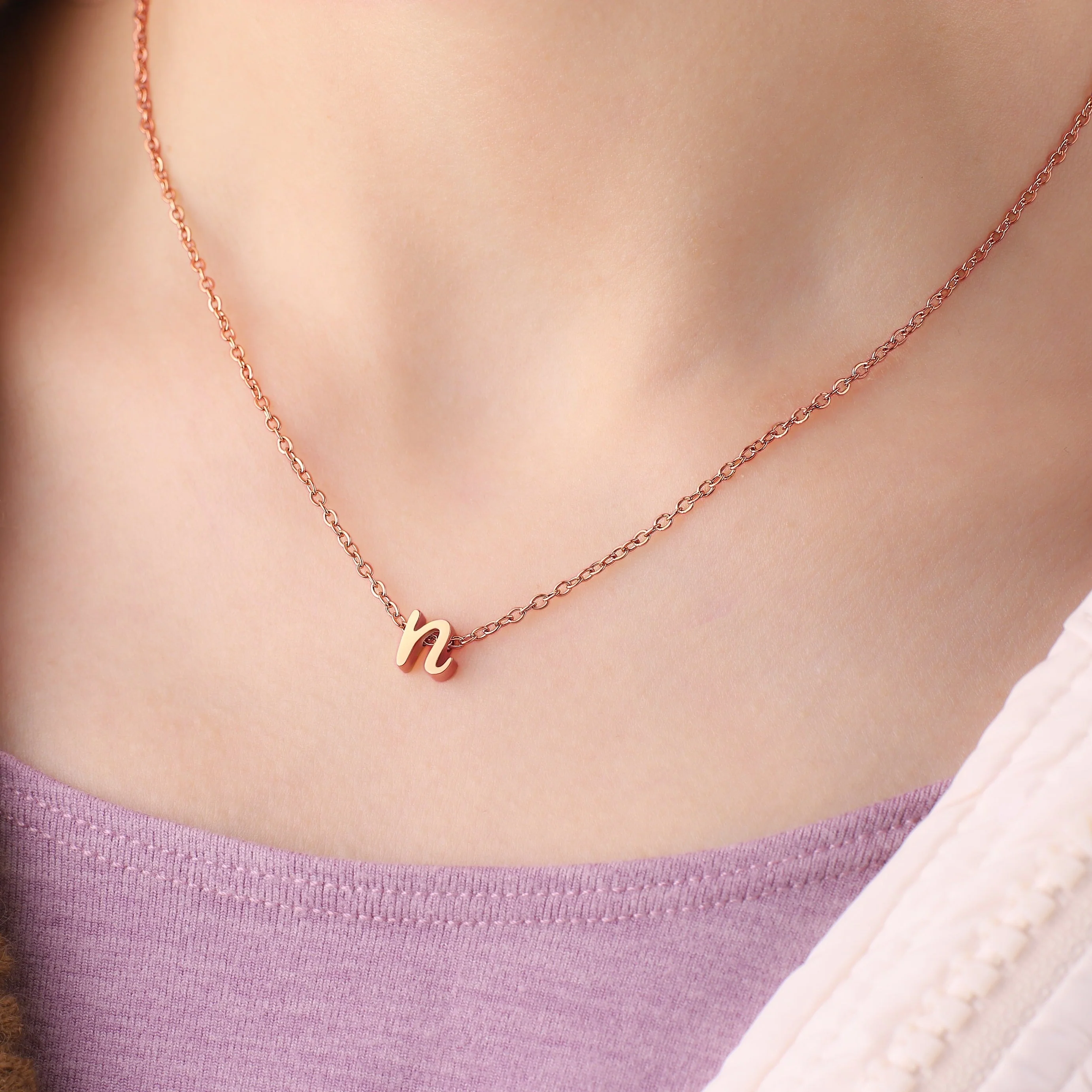 Tiny Script Initial Necklace