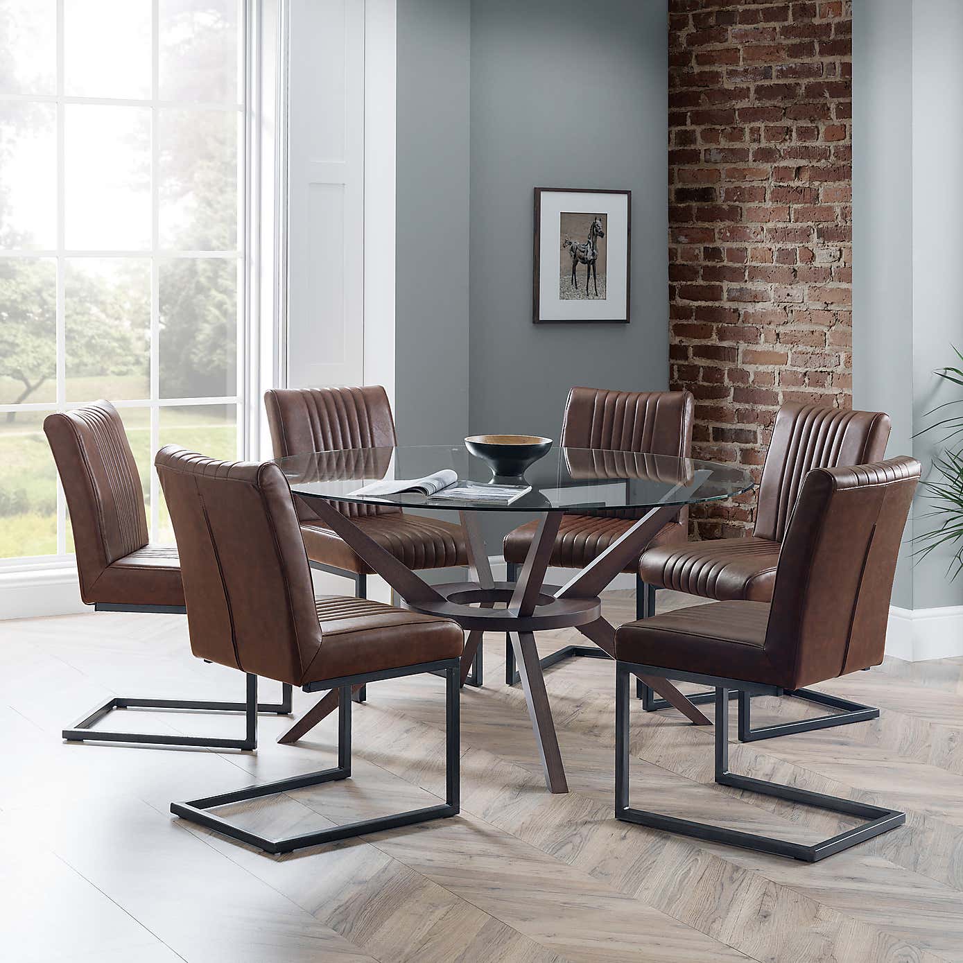 Brooklyn Set of 2 Dining Chairs Brown Faux Leather