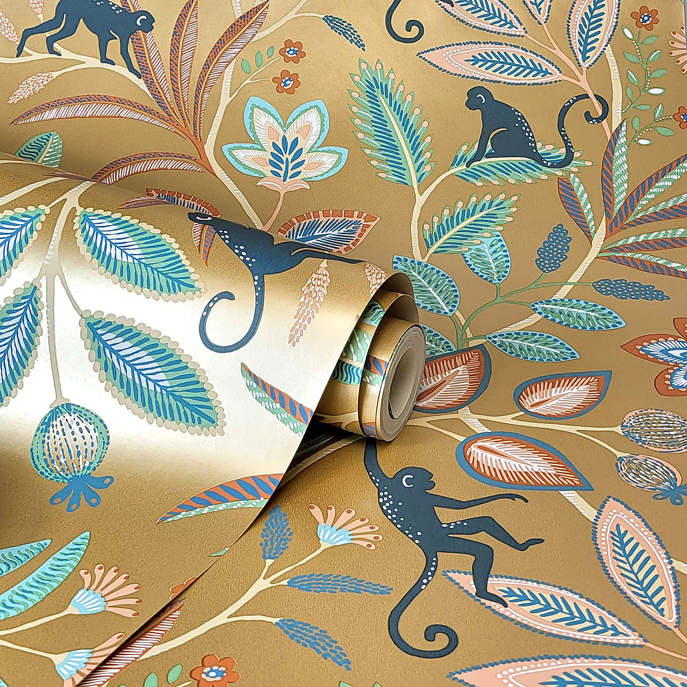 Monkey Walk Ochre Wallpaper