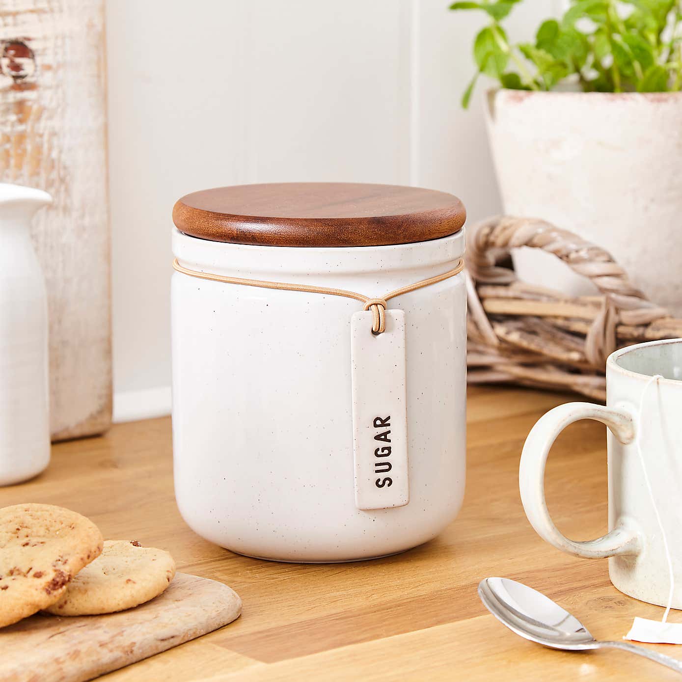 Elements Cream Speckled Hang Tag Tea Canister