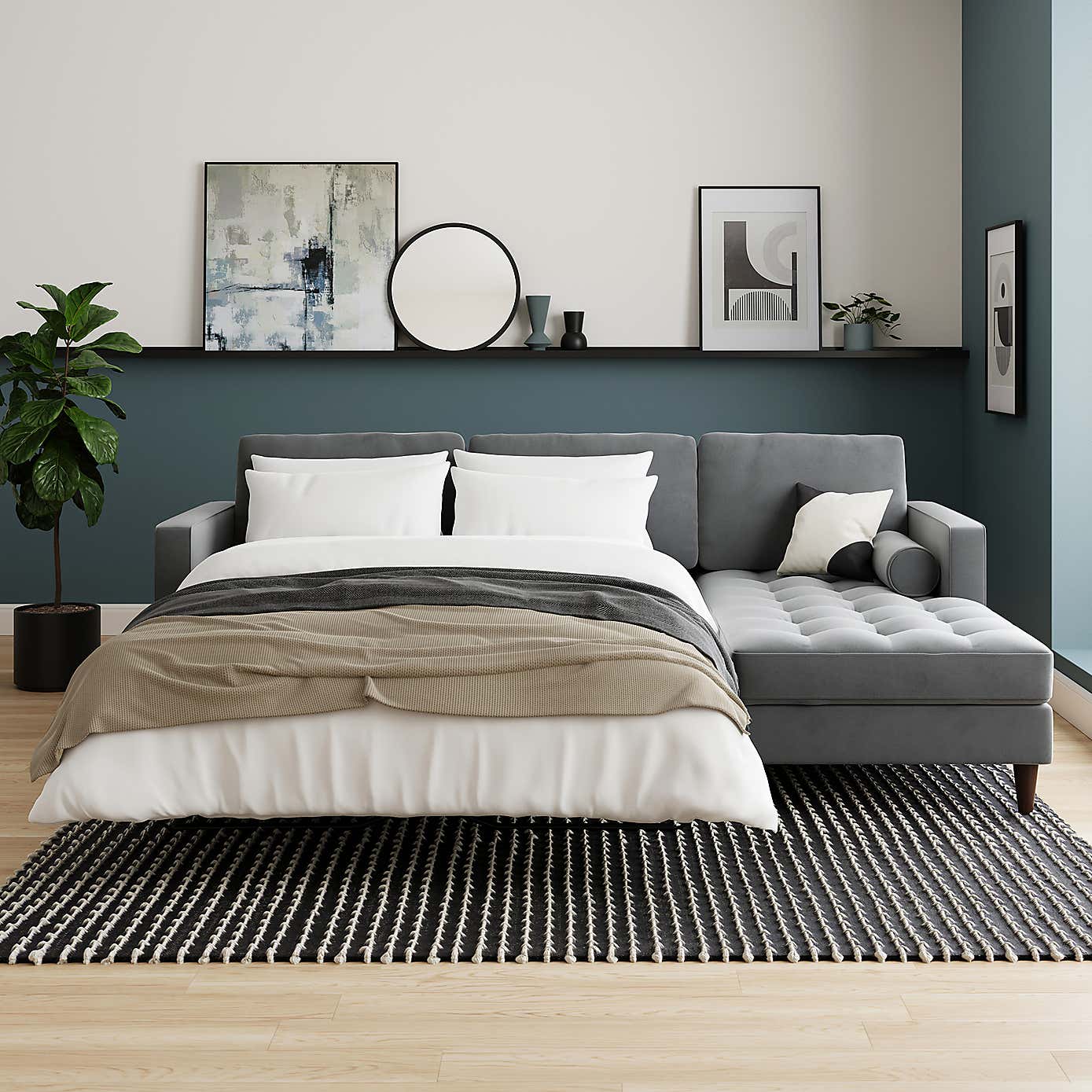 Zoe 4 Seater Corner Double Sofa Bed, Velvet