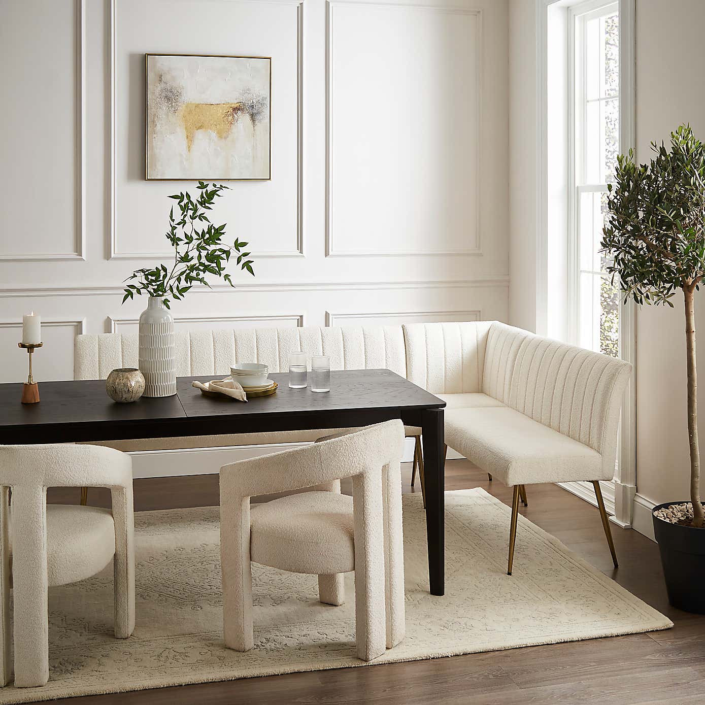 Kendall Corner Dining Bench, Boucle