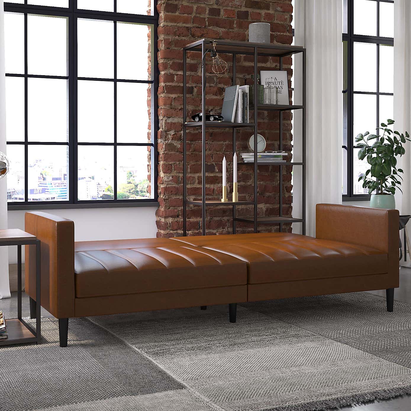 Liam Faux Leather Clic Clac Camel Double Sofa Bed