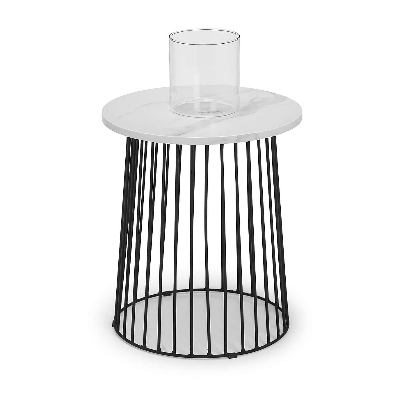Broadway Round White Marble Lamp Table