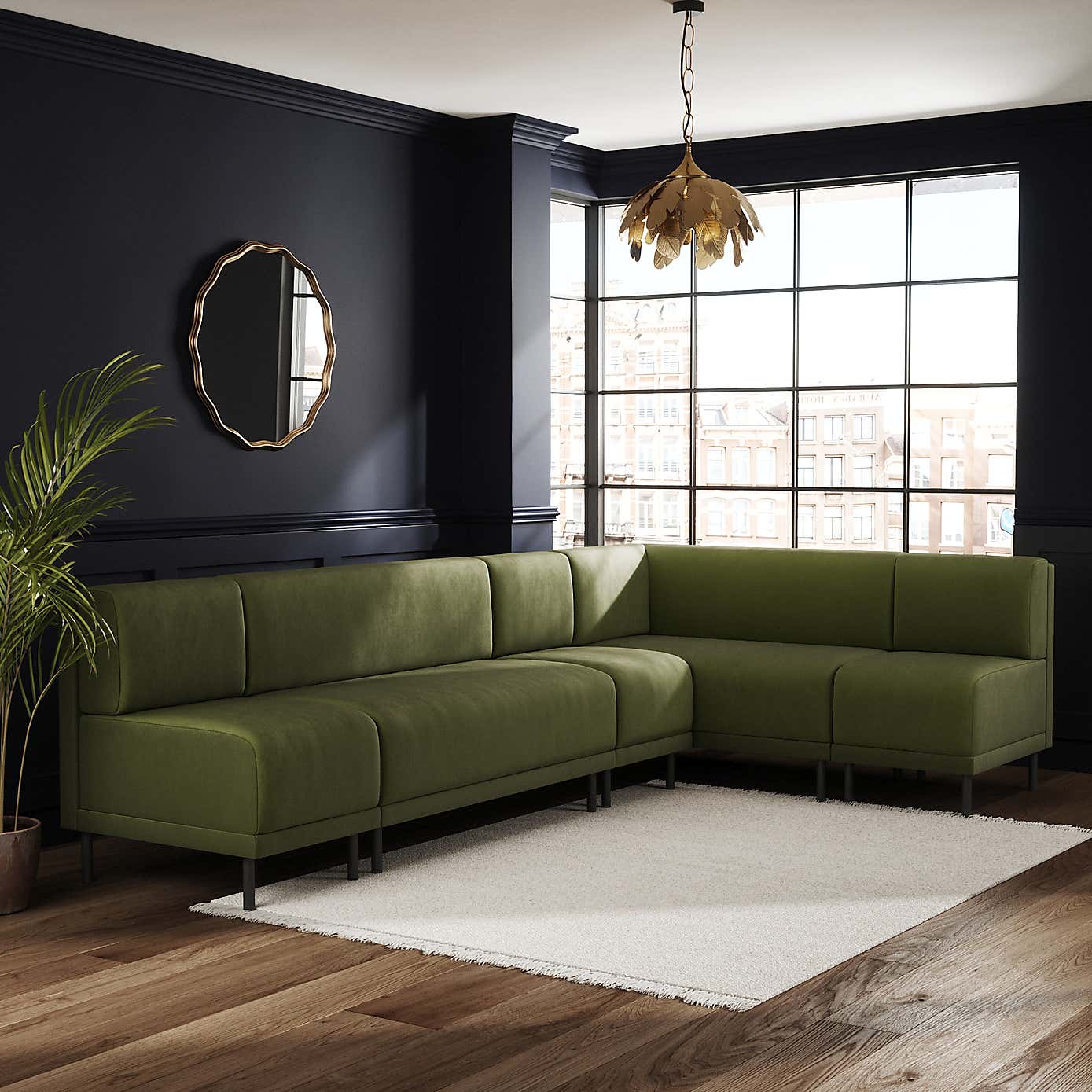 Mae Matte Plush Velvet Right Hand Dining Bench Olive Bundle