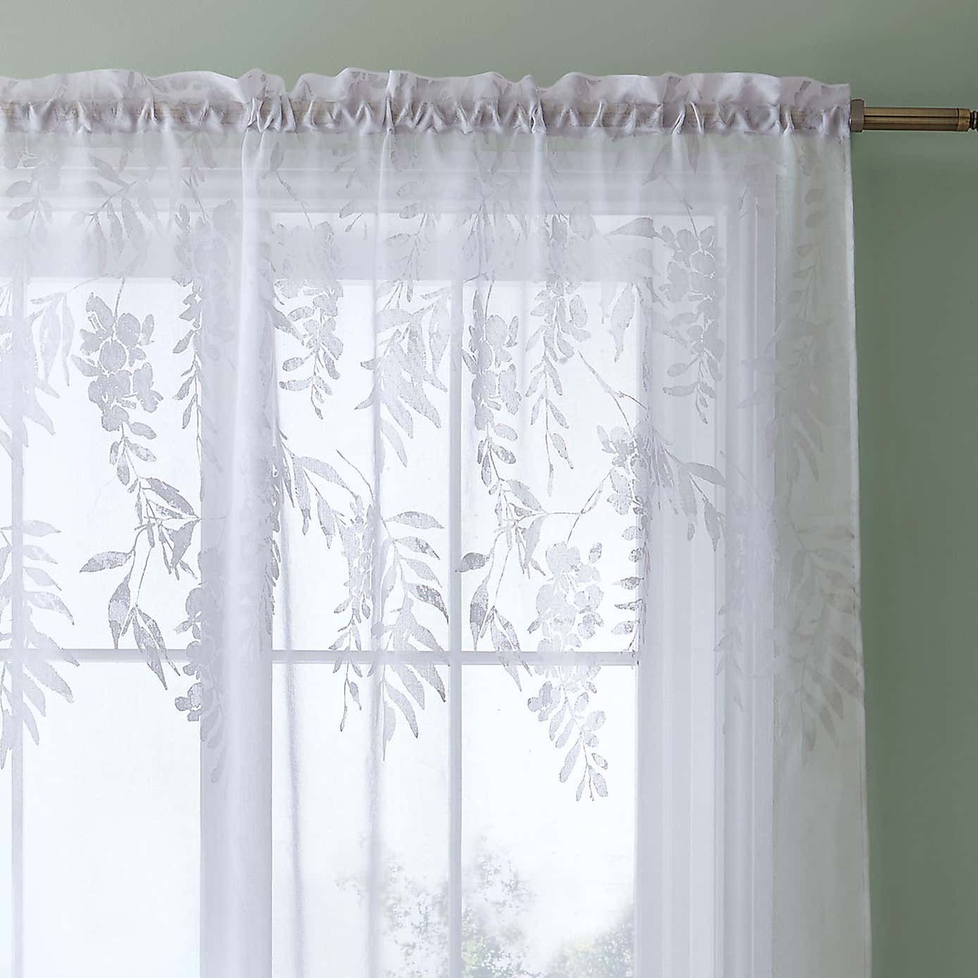 Catherine Lansfield Wisteria Floral Slot Top Voile Panel