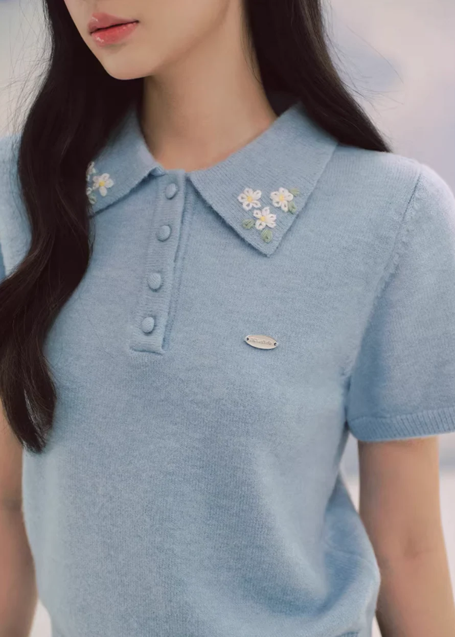 Embroidered Polo Knit
