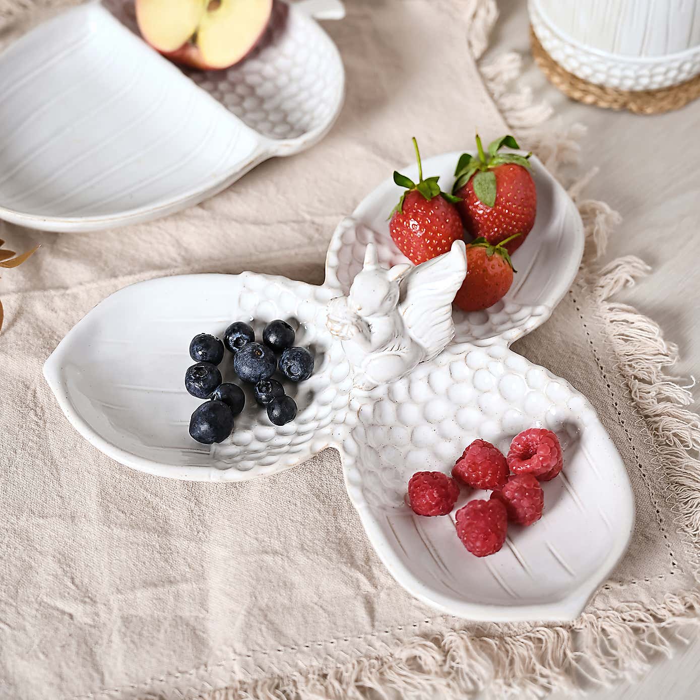 Country Living Ceramic Squirrel & Acorn 3 Tray Serving Plate