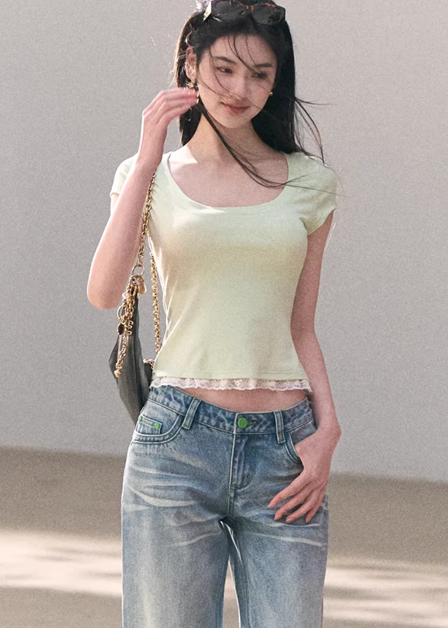 Spring Letter Lace Layer Tee