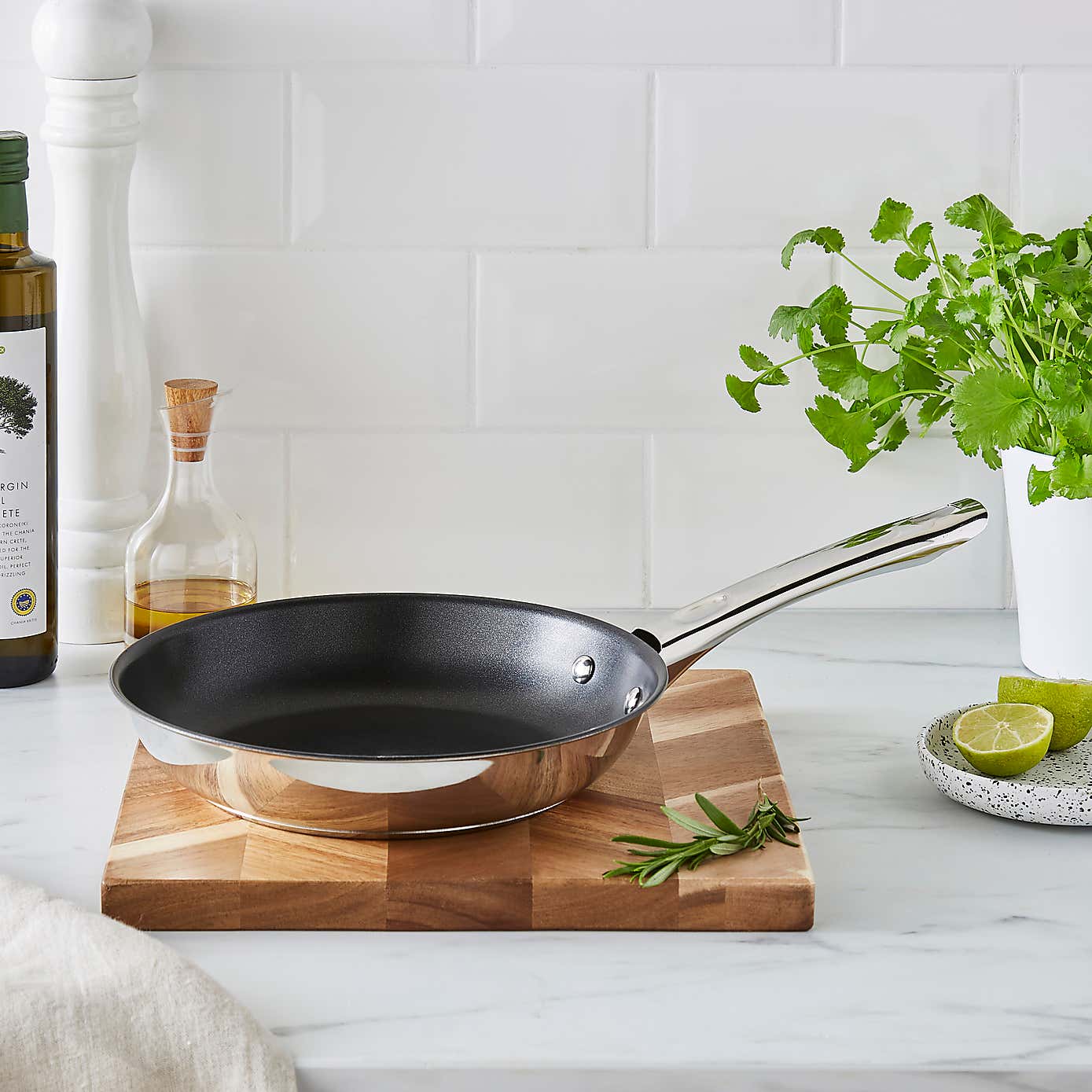 Essentials Non-Stick Stainless Steel Frying Pan, 24cm