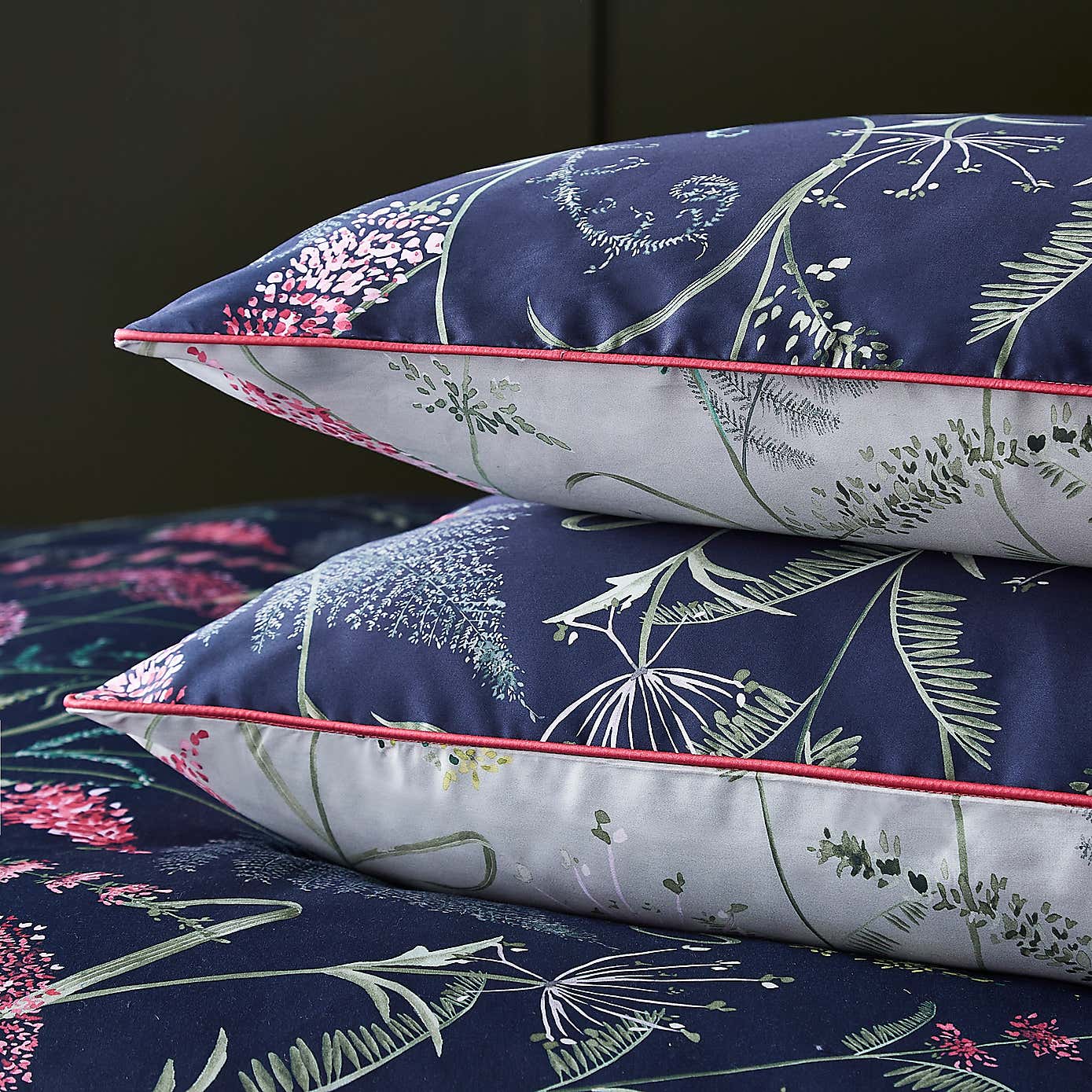 Dorma Winter Garden Navy 100% Cotton Housewife Pillowcase Pair