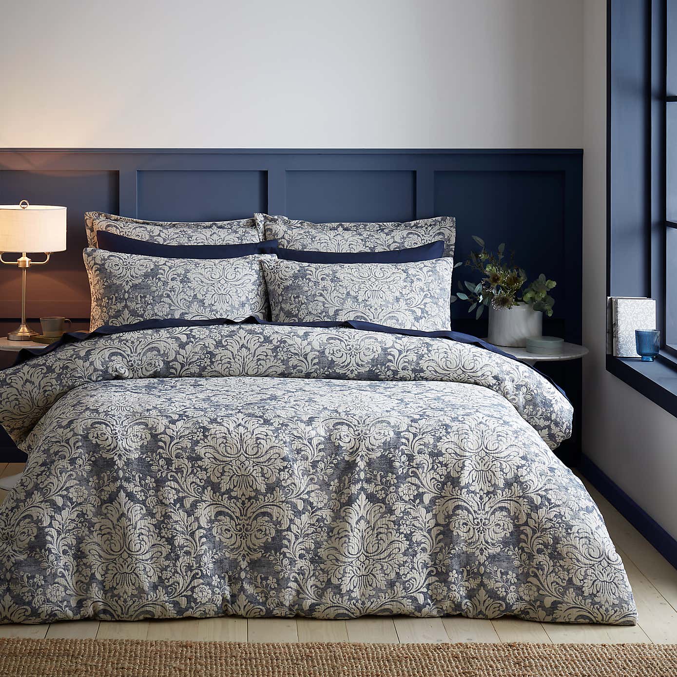 Rayna Damask Jacquard Blue Oxford Pillowcase