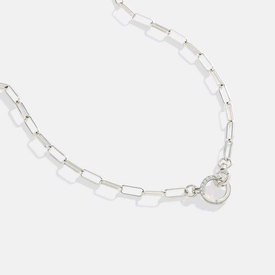 Pave Mint Paperclip Necklace