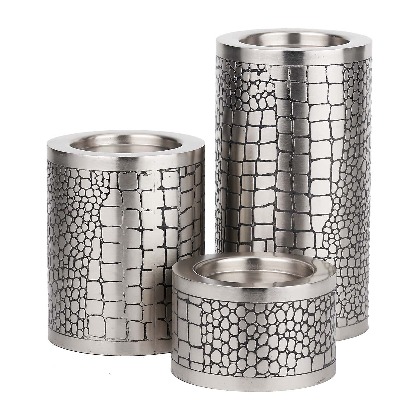 Set of 3 Antique Croc Effect Candle Holders