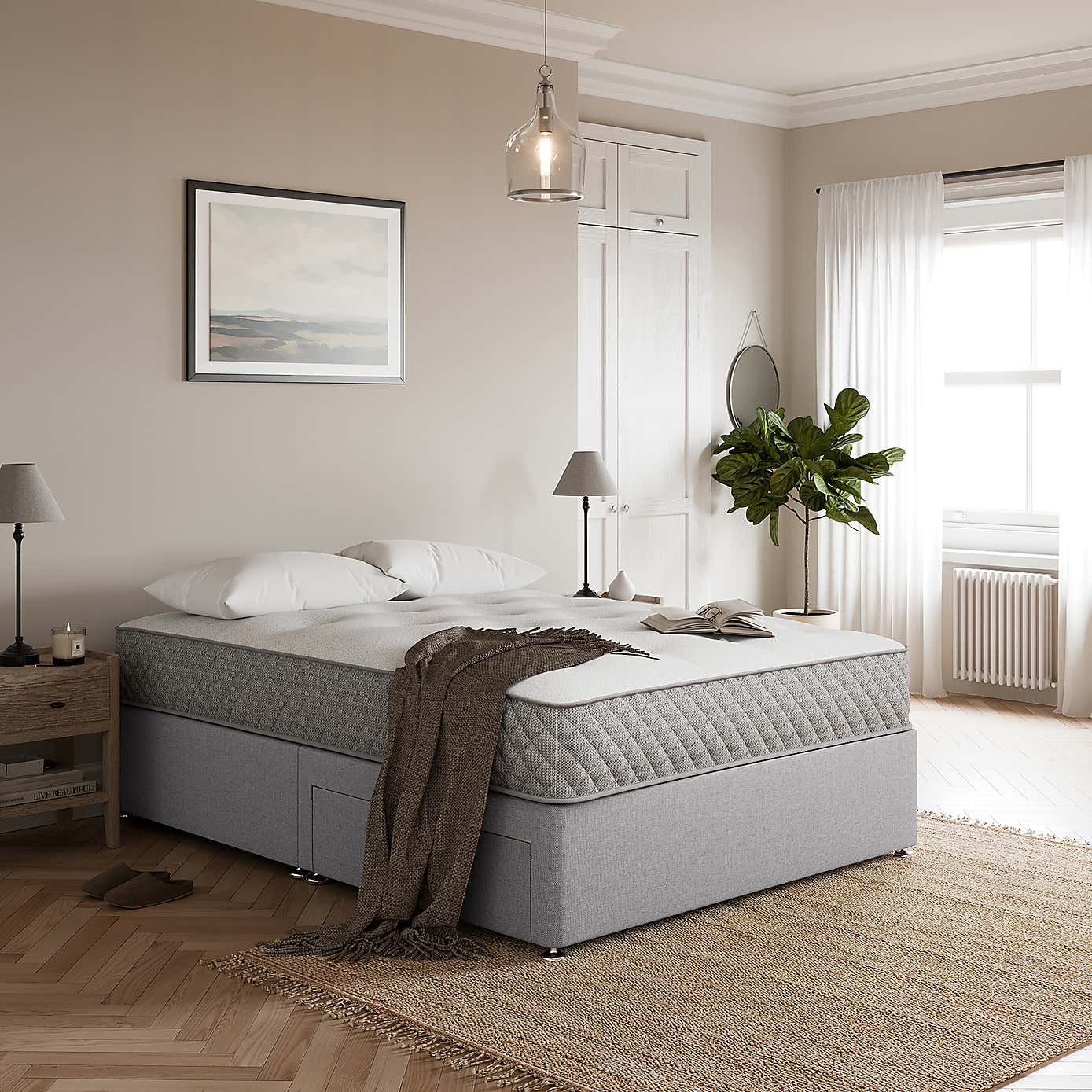 Fogarty Open Coil Memory Foam Mattress Divan Set, Faux Linen