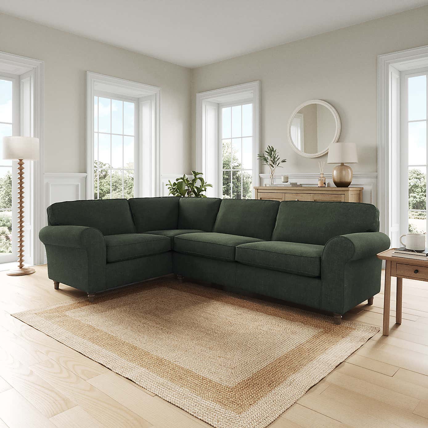 Flori Corner Sofa, Tonal Plush Chenille