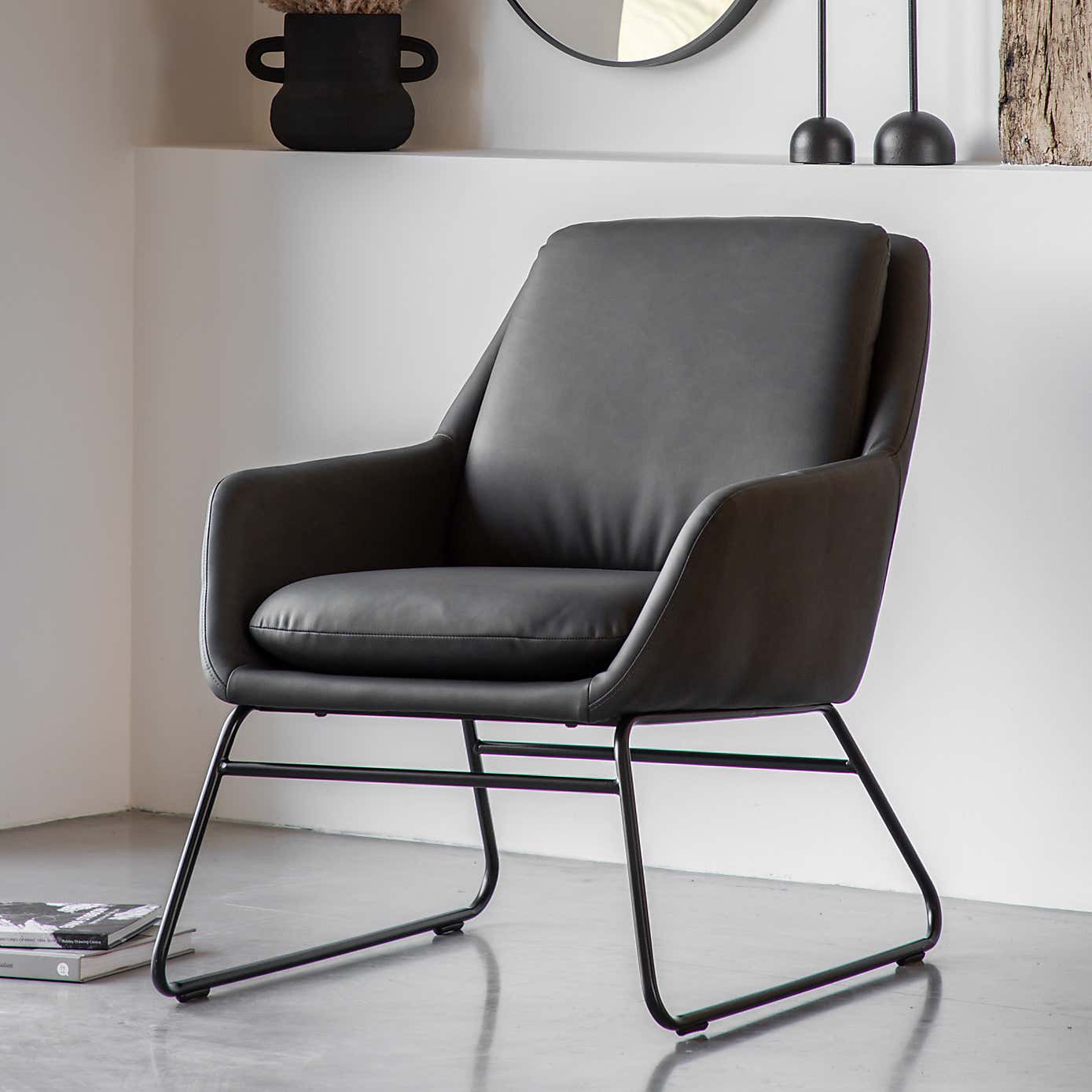 Floris Metal Frame Faux Leather Accent Chair