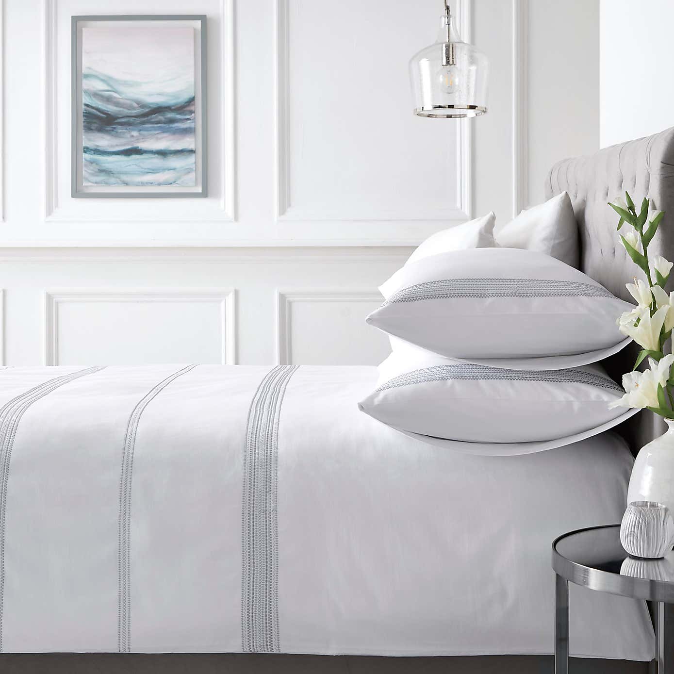 Appletree Boutique Embroidered Band 200 Thread Count Cotton Duvet Cover and Pillowcase Set