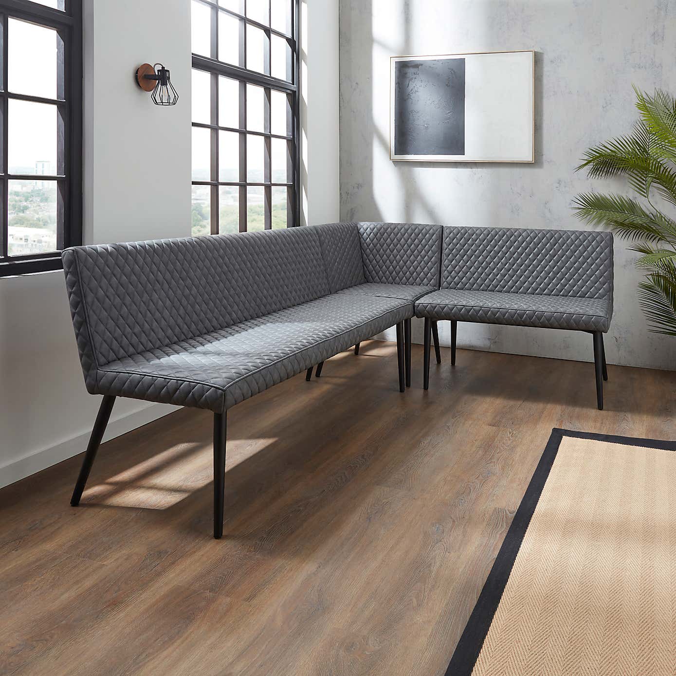 Montreal Corner Faux Leather Dining Bench Set, Grey