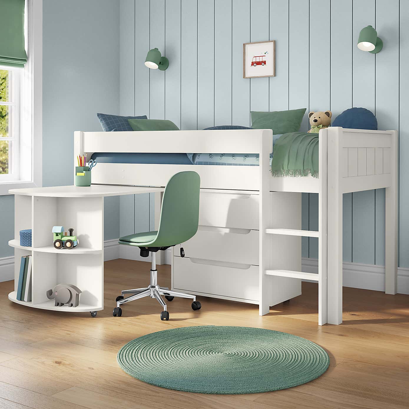 Stompa Classic Midsleeper With Pull Out Desk And 3 Drawer Chest