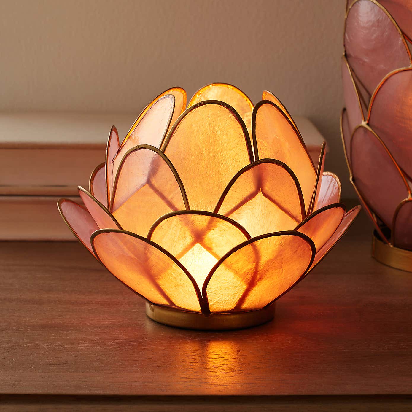 Capiz Pink Tealight Holder 13cm