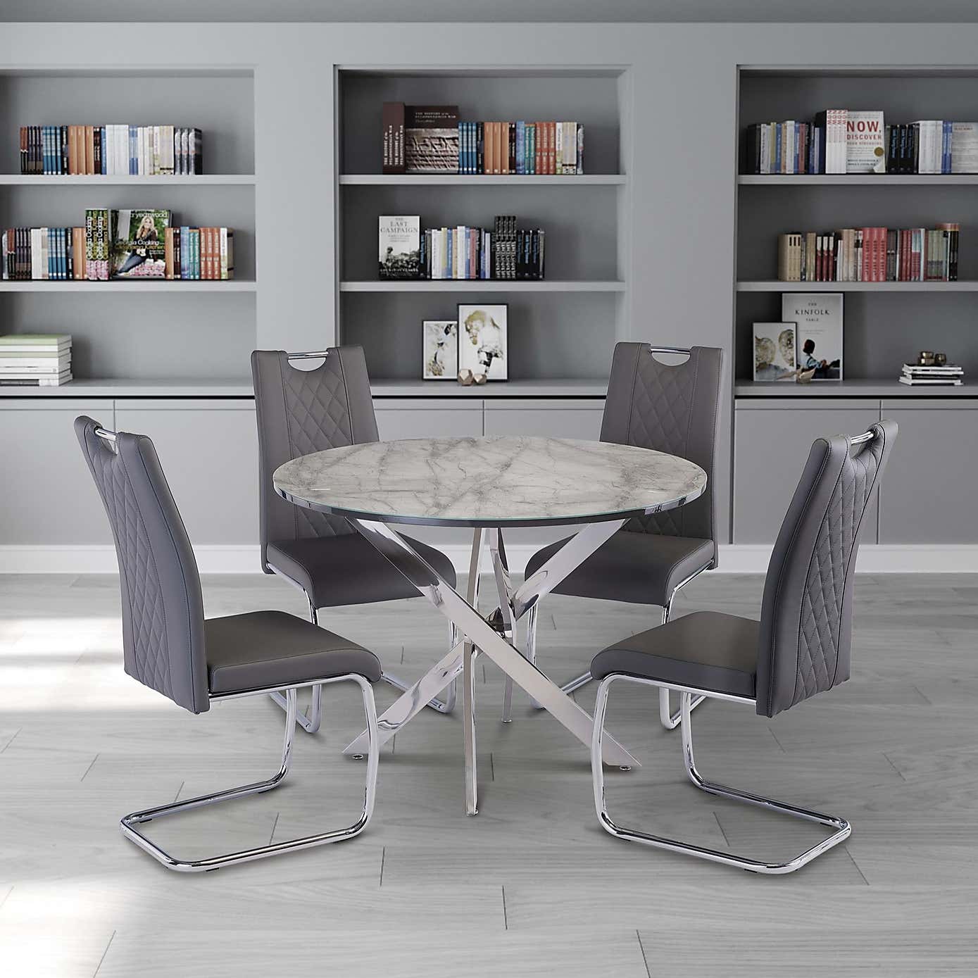 Alden Round 4 Seater Dining Table Marble Effect Glass