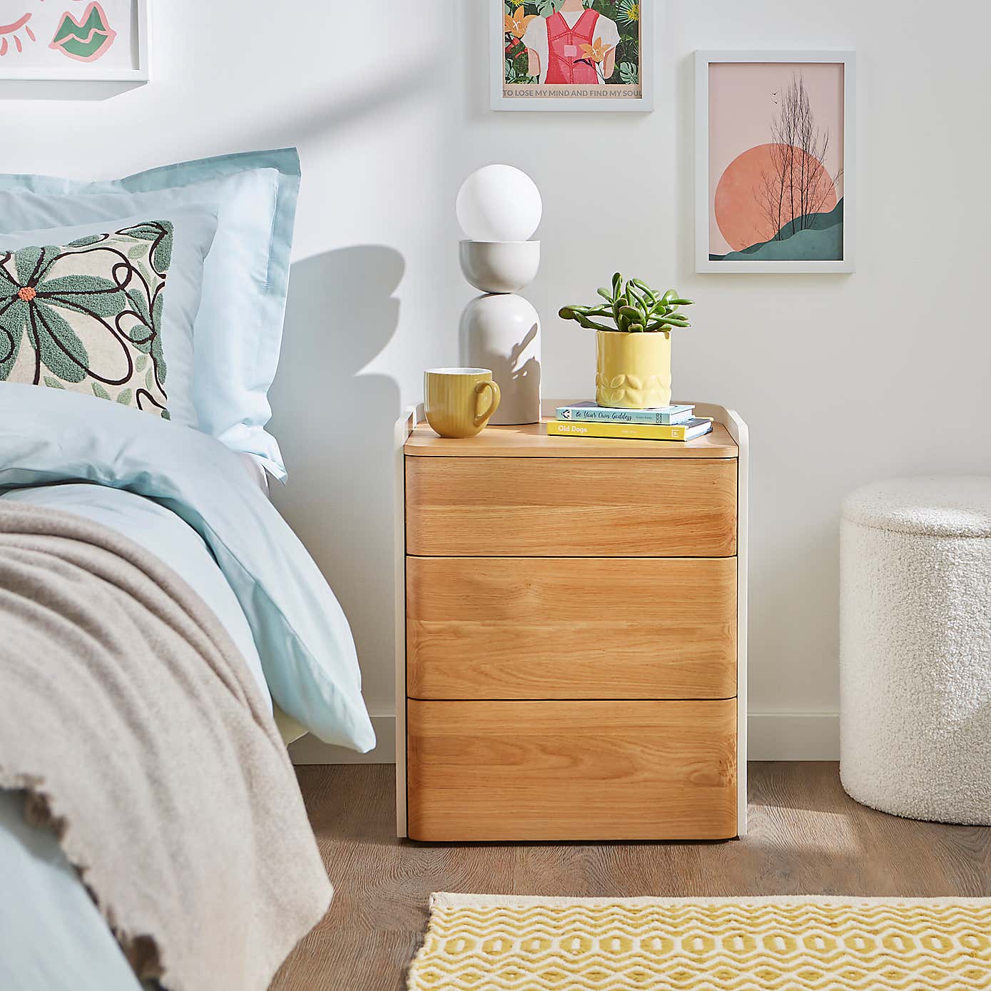 Reggie 3 Drawer Bedside Table, Oak Effect