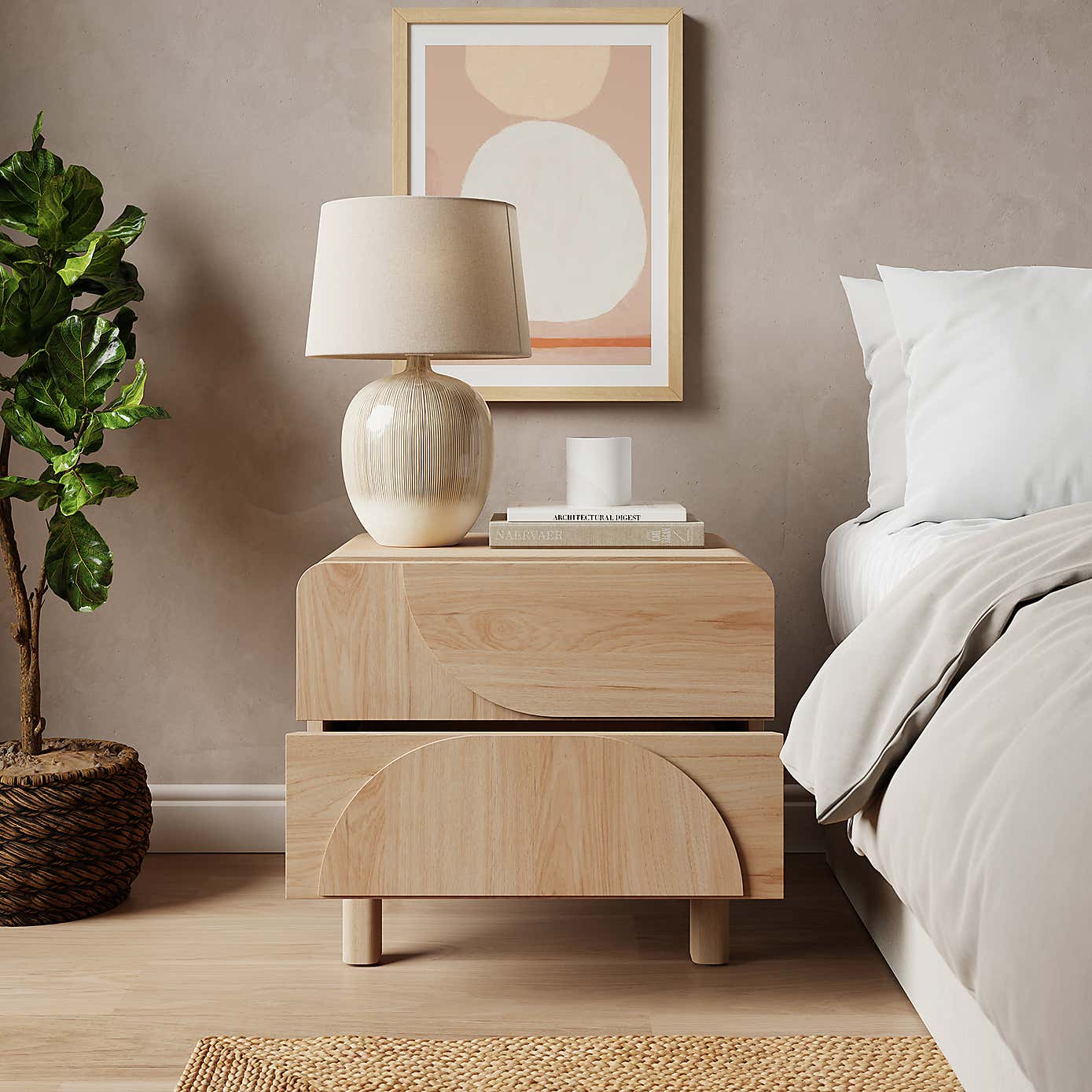 Aldo 2 Drawer Bedside Table, Light Oak