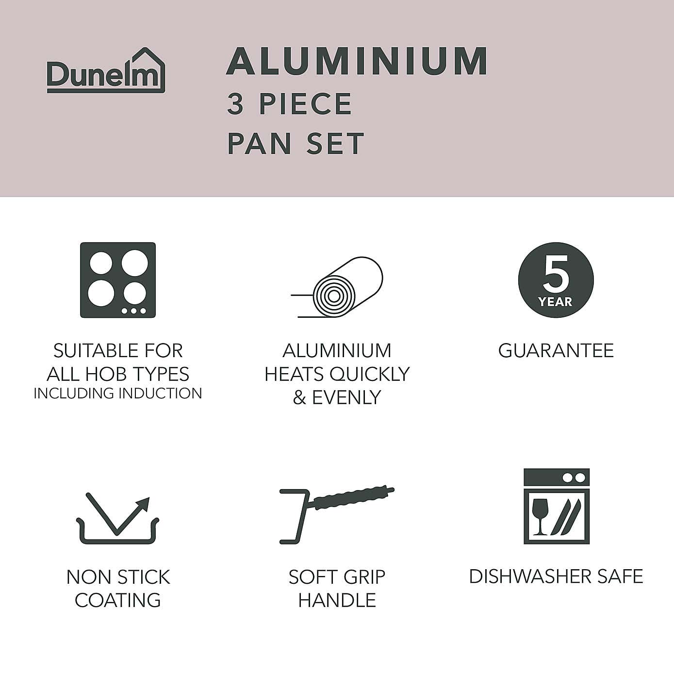 Dunelm Non-Stick Recycled Aluminium 3 Piece Pan Set