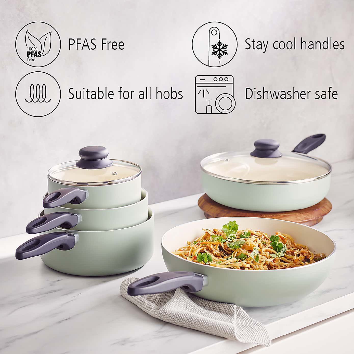 Brabantia Non-Stick Aluminium Sage Skillet, 26cm