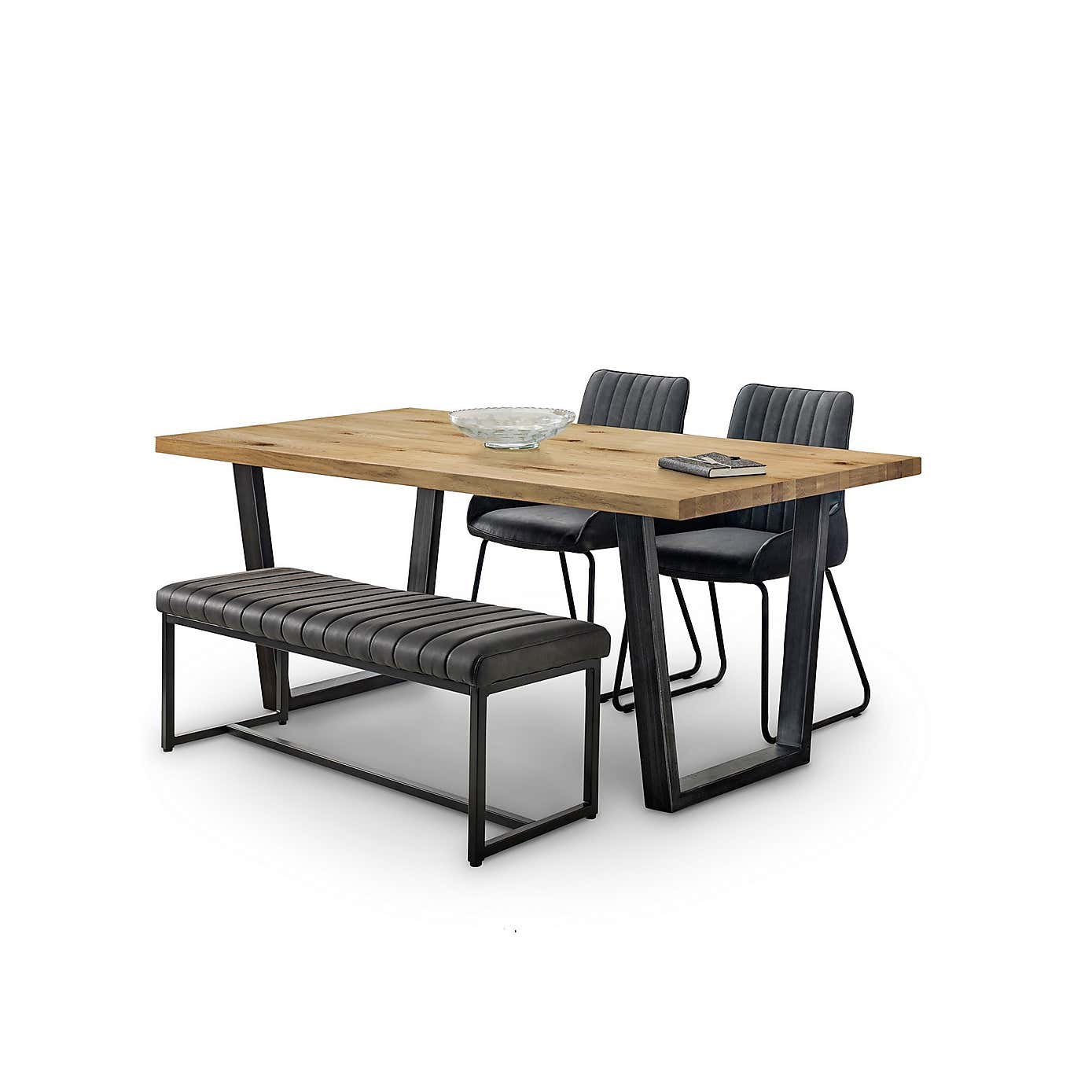 Brooklyn Rectangular Dining Table with 1 Soho Bench with 2 Soho Chairs